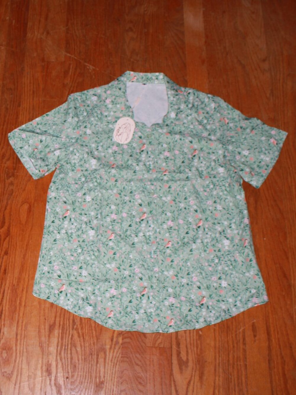 Unknown Brand Flower & Bird Print Button Down Shirt